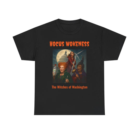 Hocus Wokeness Unisex Heavy Cotton Tee | Fun Halloween Shirt, Witch Apparel, Spooky Costume, Gift for Geeks, Pop Culture T-Shirt